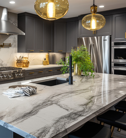 Polished marble countertop